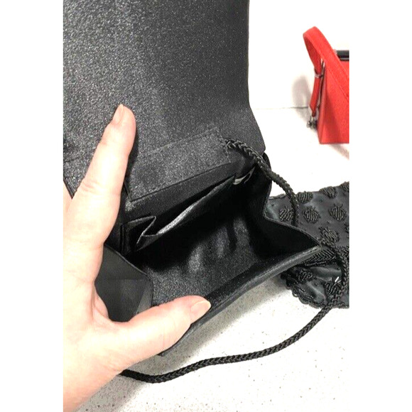 Vintage black satin 2-way evening bag with beaded details top handle shoulderbag - Picture 3 of 4